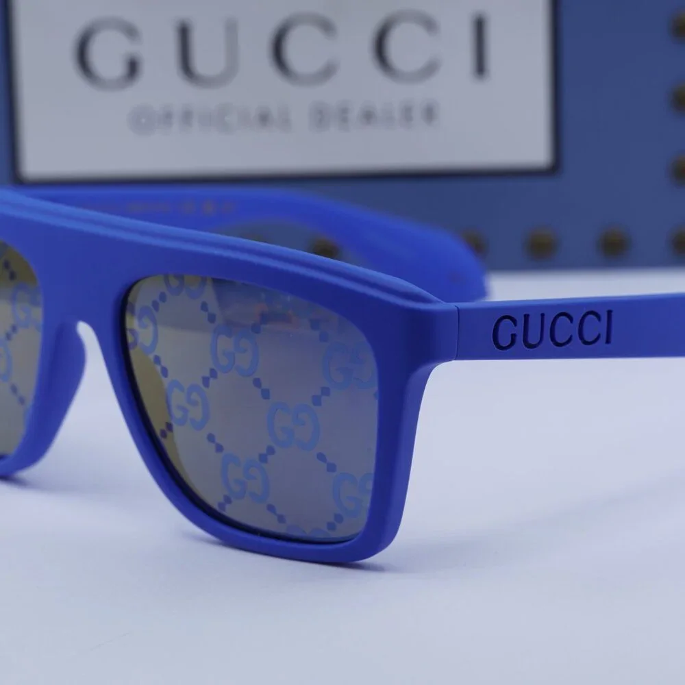 Gucci GG1570S 004 Square Sunglasses - Blue/Bronze & Blue with GG Pattern